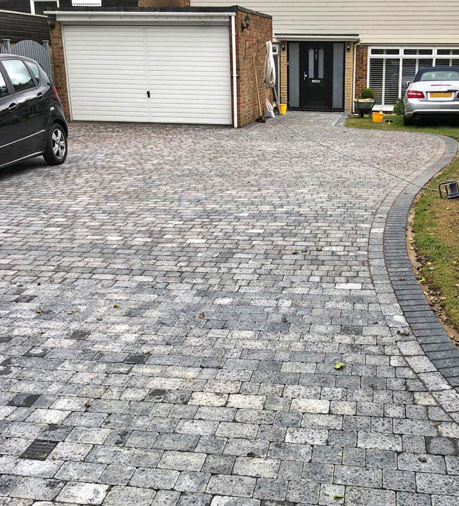 New block paving driveway, view from end of driveway Tegula Block Paving Driveway, Gravesend. Award-Winning Paving